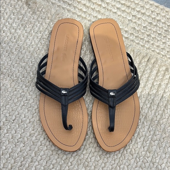 Lacoste Black and Tan Sandals Classic Thong Design Like New!! - Picture 1 of 4